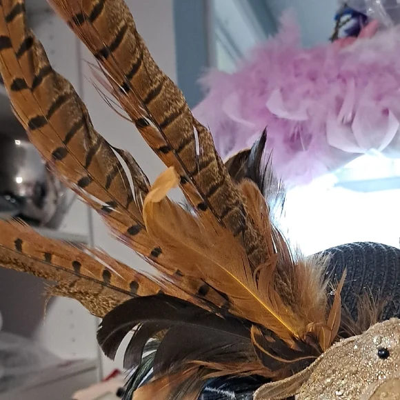 OOAK Black & Gold Couture Derby Hat with Designer Floral & Feather Bird - Picture 7 of 9